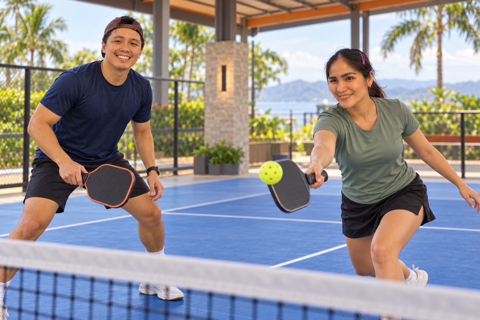 AI-created pickleball scene based on Chester and Danica’s authorized court photo